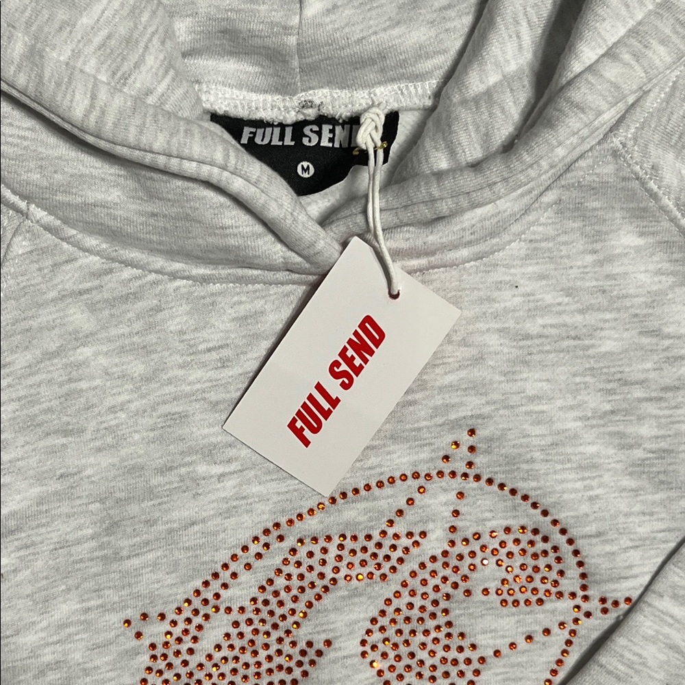 Full Send Women's Gray and Orange Flame Sequin Cropped Hoodie - Picture 2 of 5